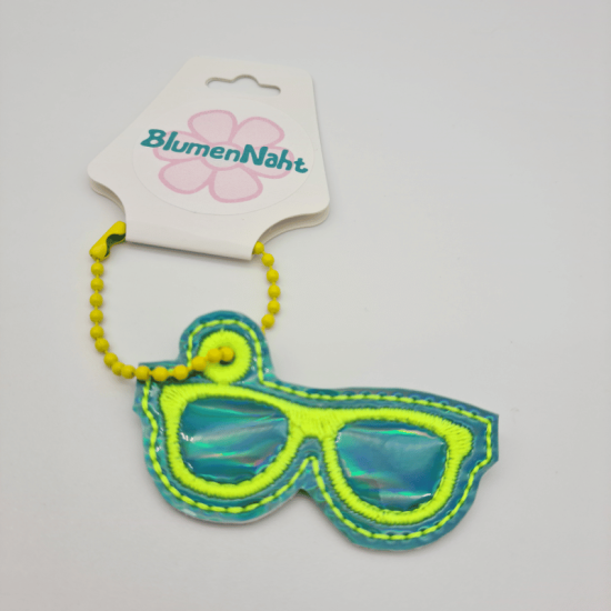 Kleiner Anhänger Brille #9 holo-blaugrün/neon-gelb